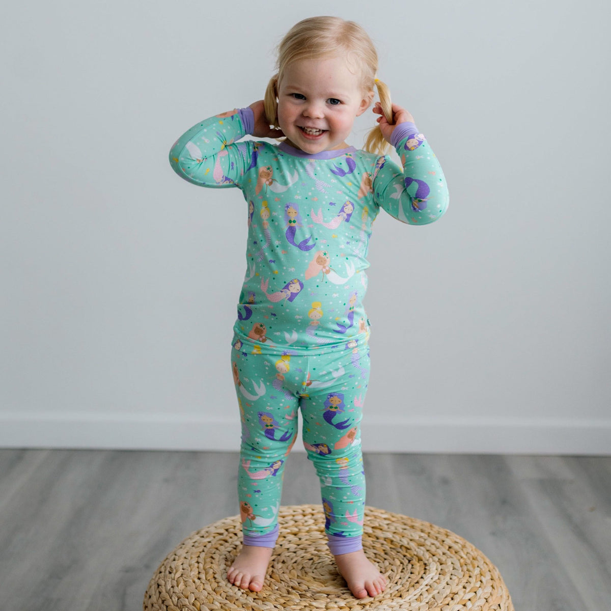 twin boy and girl matching pajamas, Mermaid Magic Two-Piece Bamboo Viscose Pajama Set