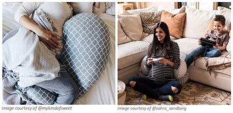 Woman using pregnancy support pillow