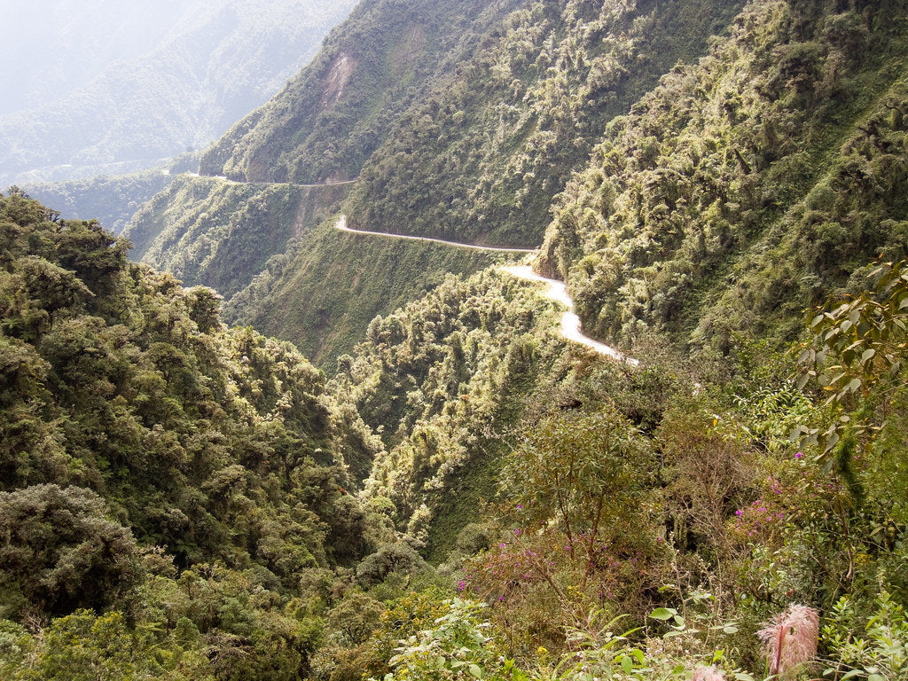 Panoramic view of the Death Road in Bolivia