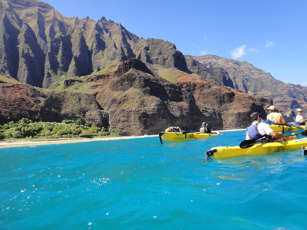 Group of kayakers off the coast of Kauai Island