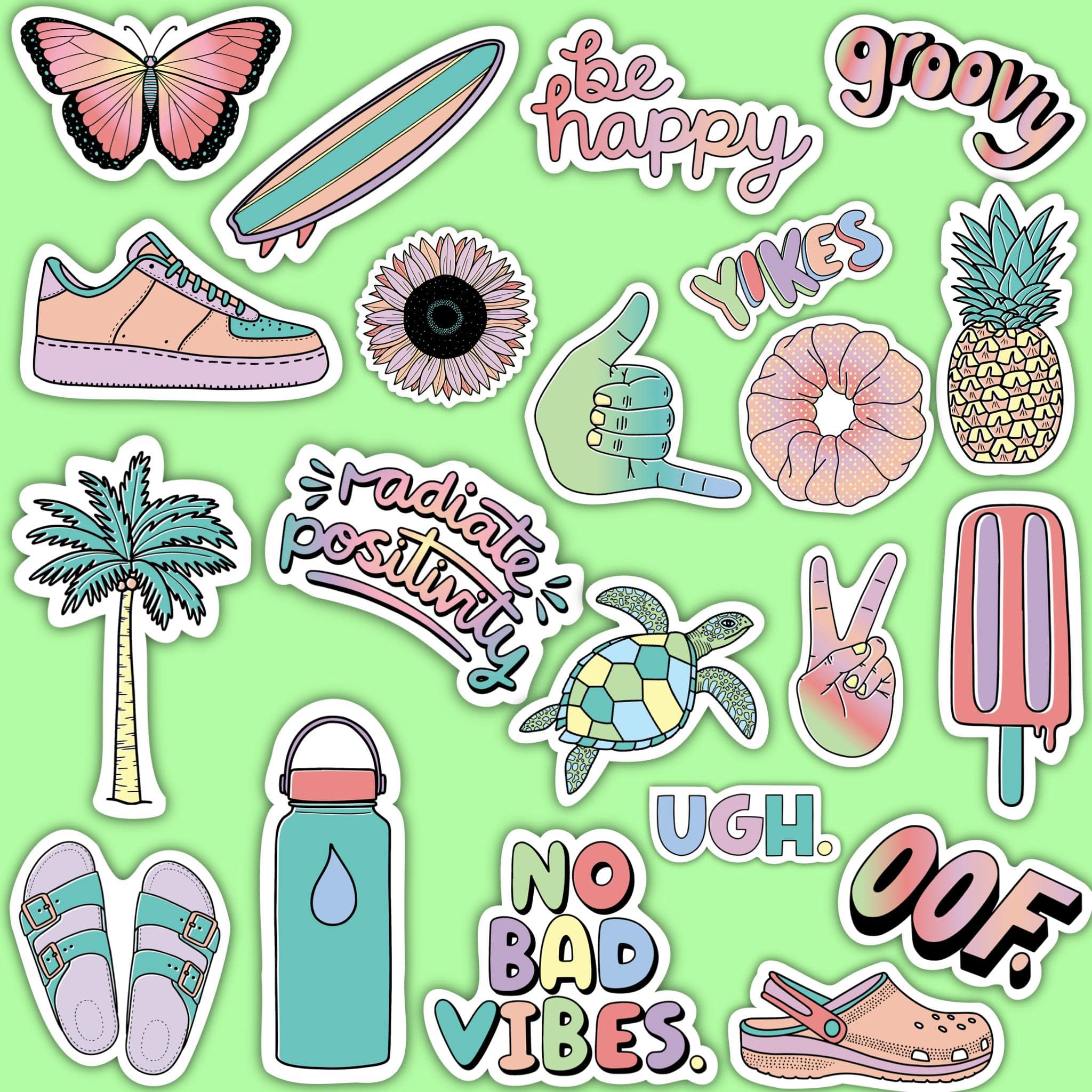 Multi Color Aesthetic Sticker 21 Pack LARGE 3" x 3" – Big Moods