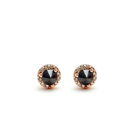 Rosette Stud Earring (Tiny) - Rose Gold, Black Diamond & Champagne Diamonds