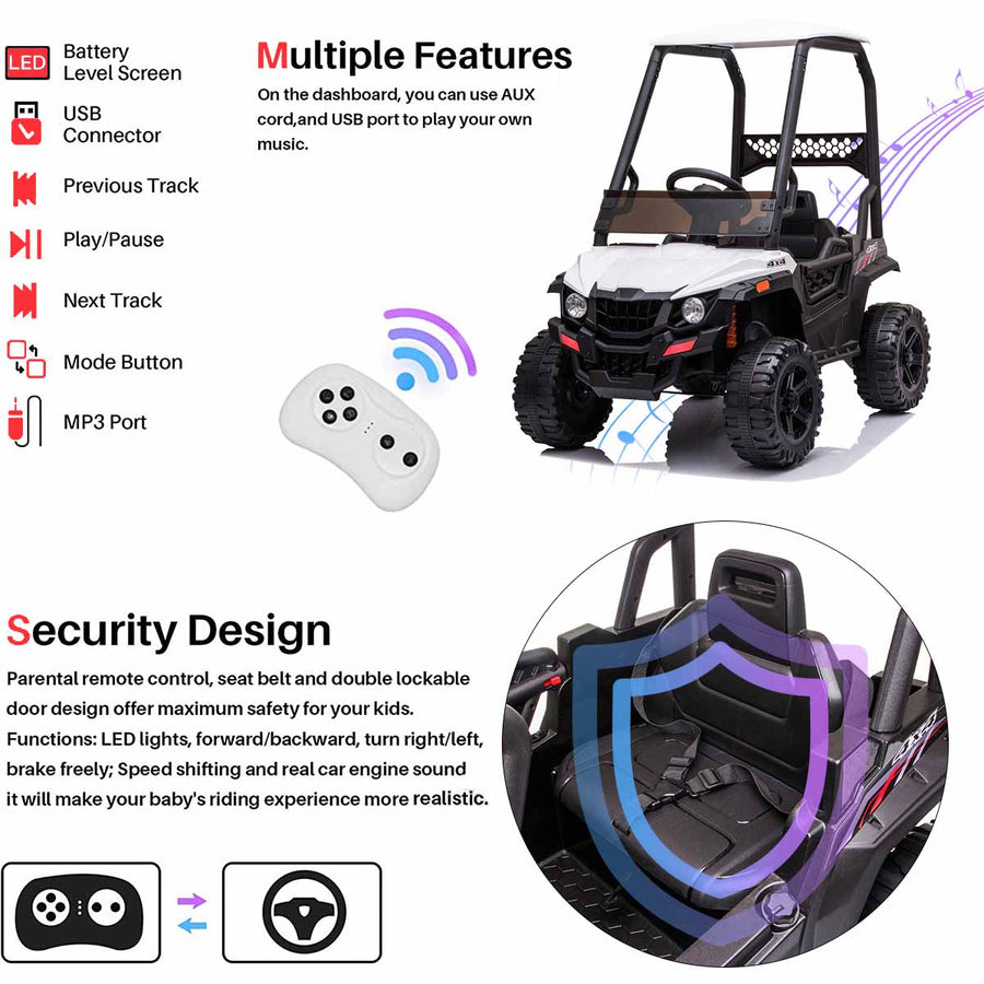 Segmart™ Black Off-road Utv With Roof Kids Cars 12v Kids Toys