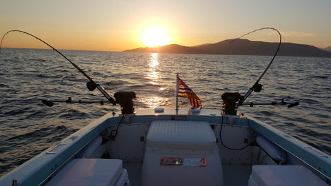 Sunset over the Pacific with V-Lock mounted downriggers