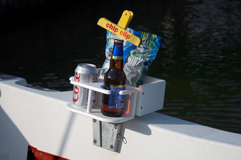 Snack and beverage holder attached to a V-Lock base