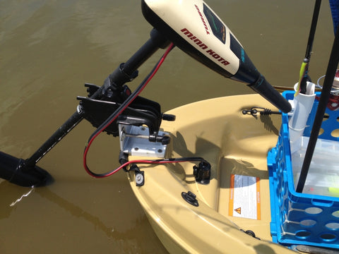 Secure trolling motor attached to kayak
