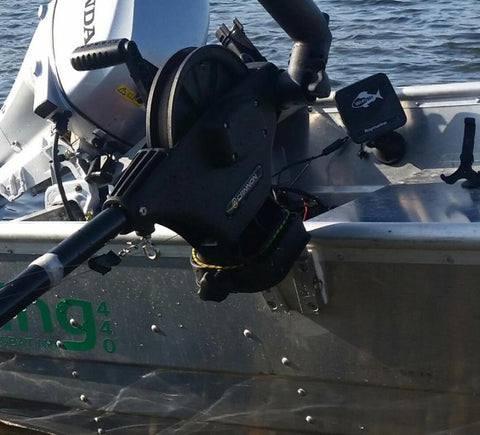 Down rigger installed on a aluminum skiff 