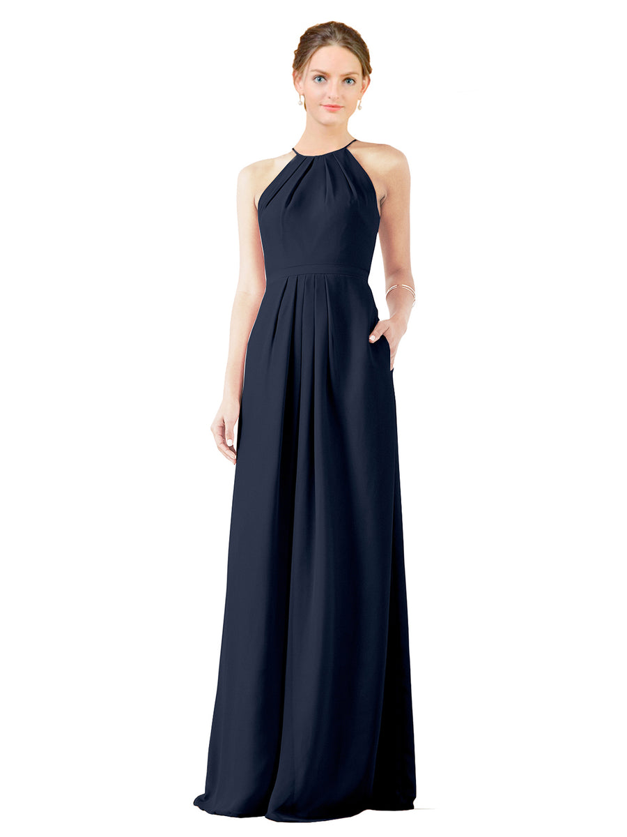 navy high neck bridesmaid dress