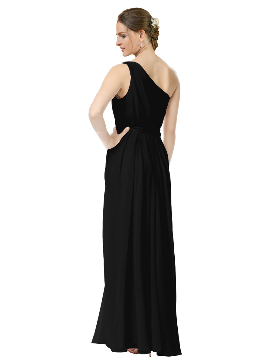 one shoulder black bridesmaid dress