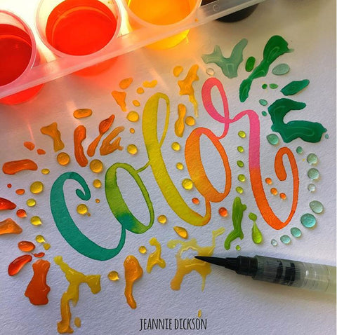 Color watercolor lettering artwork by Jeannie Dickson