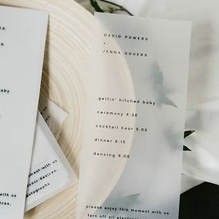 Vellum Wedding Menu via  Whitemag Photo by Marisa Albrecht