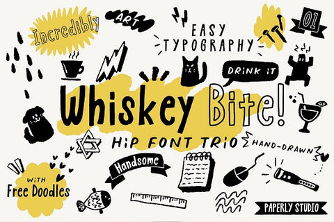 Whiskey Bite Hand Drawn Font Trio by Paperly Studio - 20 Best New Handwritten Fonts of 2018