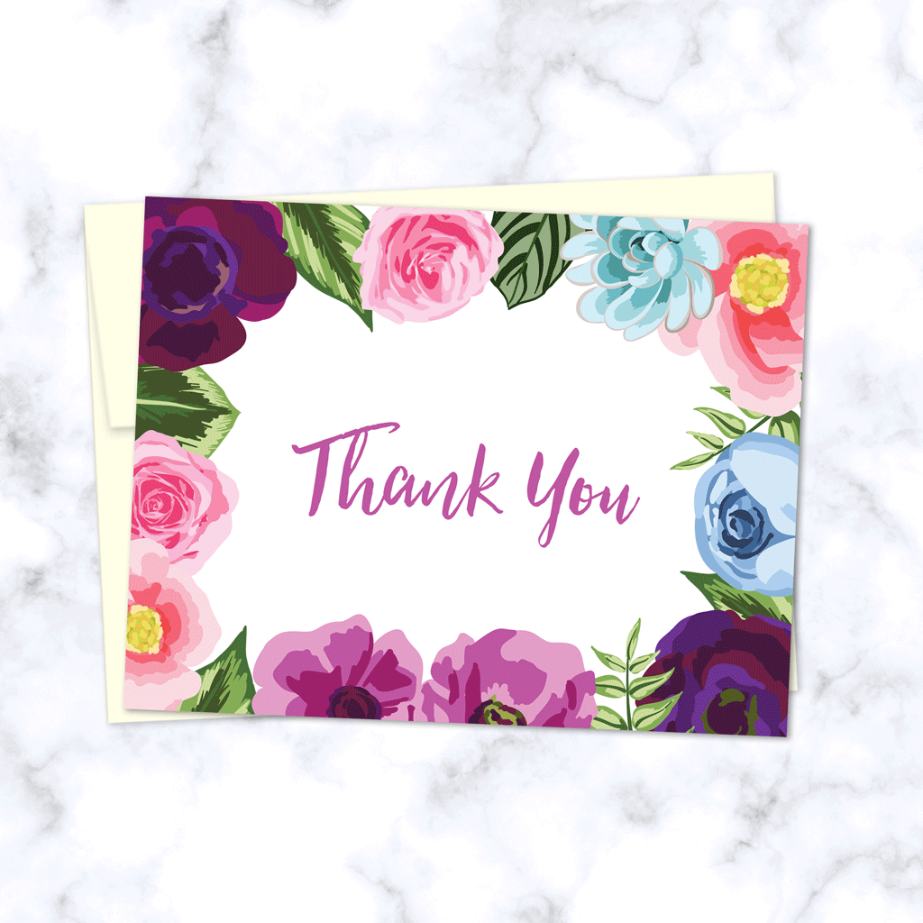 Floral Border Thank You Greeting Card Wonderment Paper Co