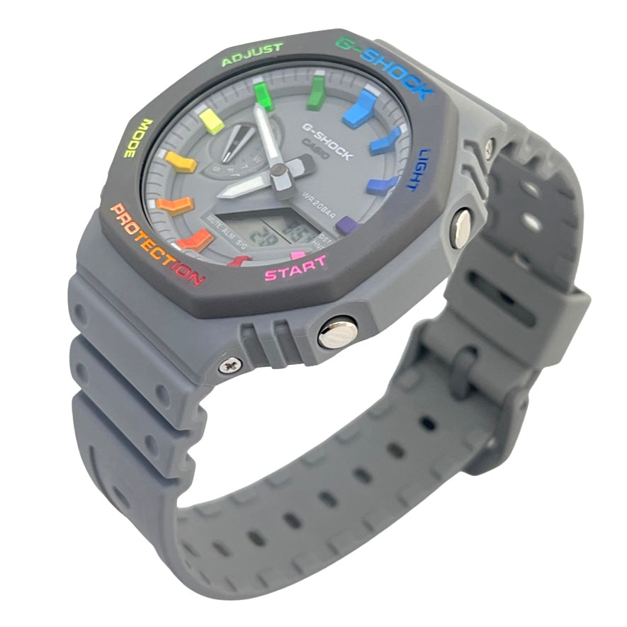 Casio G SHOCK 2022 Royal Casioak Rainbow Custom GA-2100 Grey