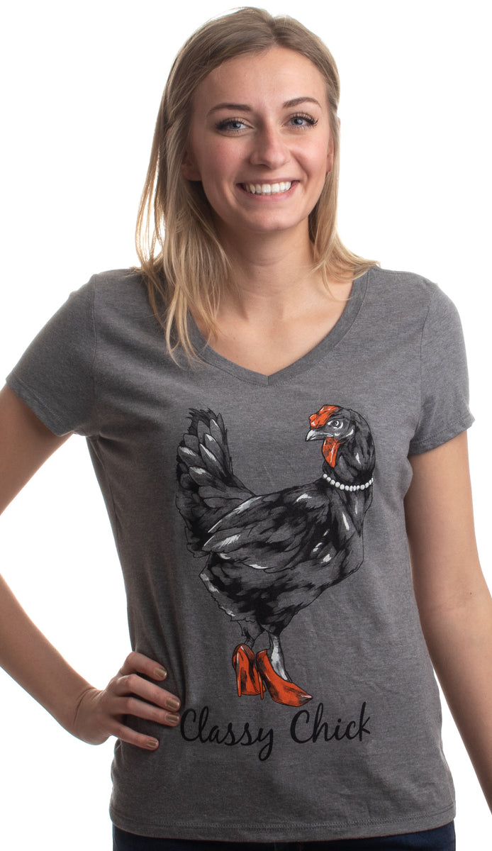 Classy Chick Funny Cute Chicken Hen Humor Chiken V Neck T Shirt For