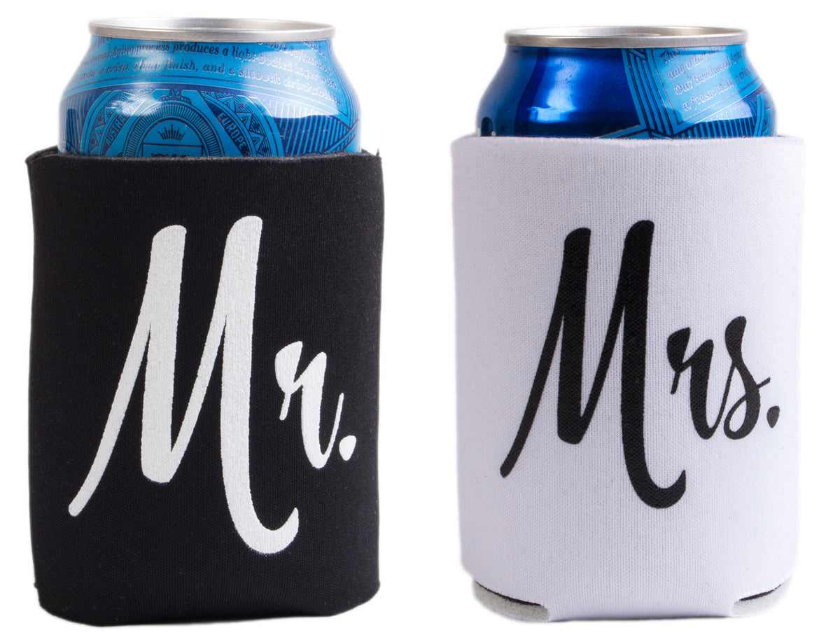 mr and mrs beer koozies