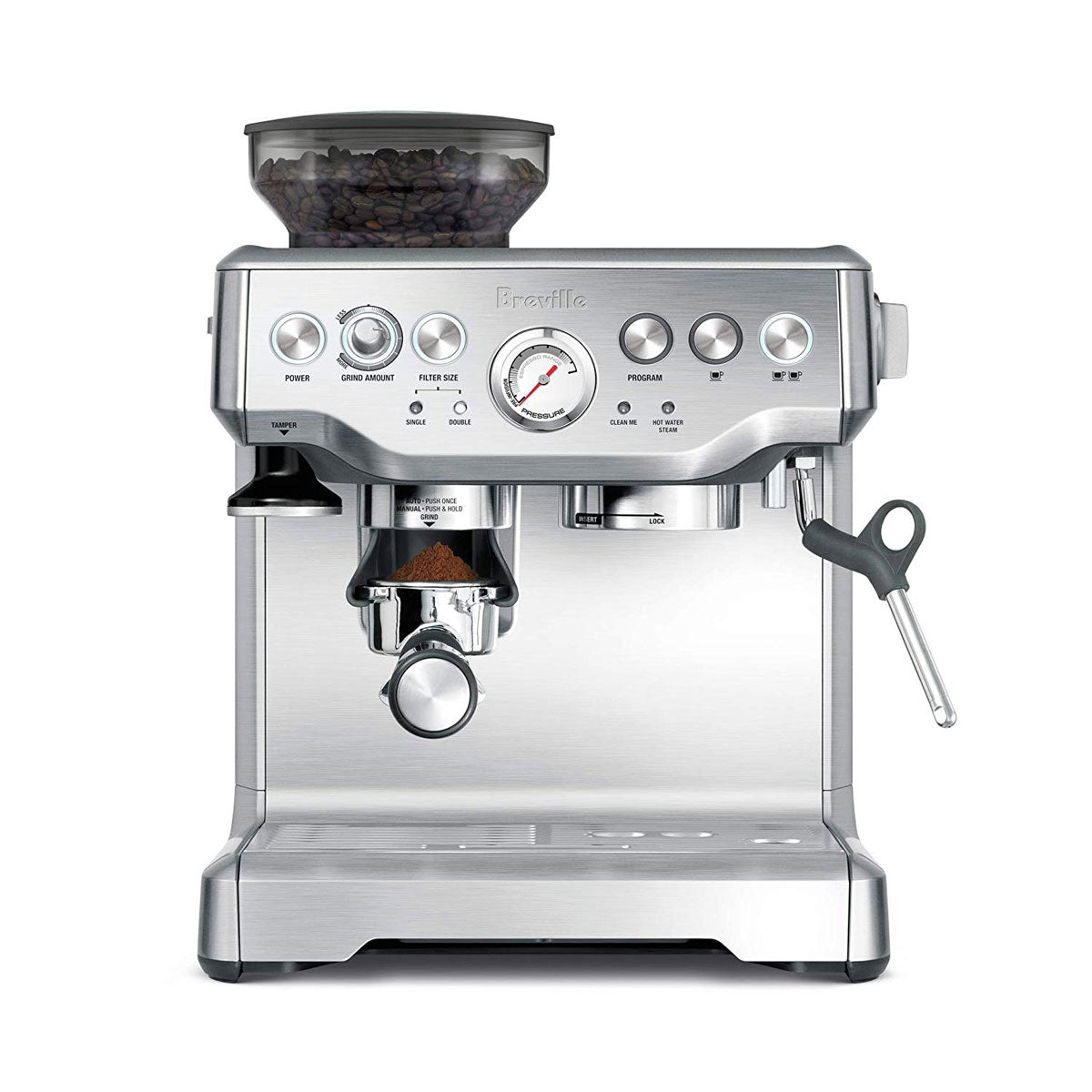 Espresso machine for home use, its esthetic is reminiscent of old machines with an industrial aspect (Photo: Breville)