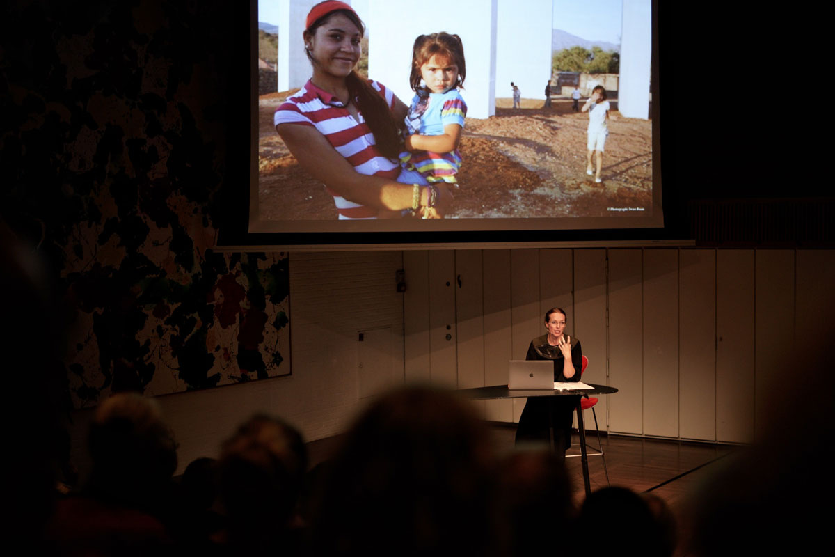 Opening lecture at Concert Hall where the architect speaks about the purpose of her work and the exhibition.