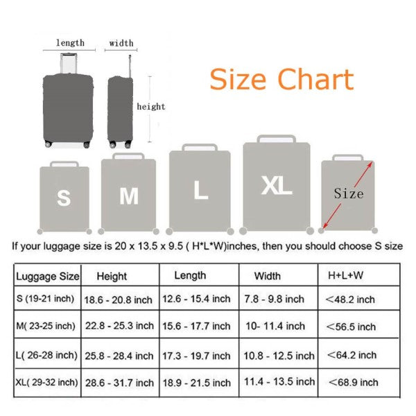 Standard Design Luggage Suitcase Protective Cover size chart