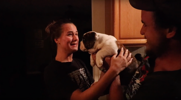 Trey Jones gives his wife a puppy
