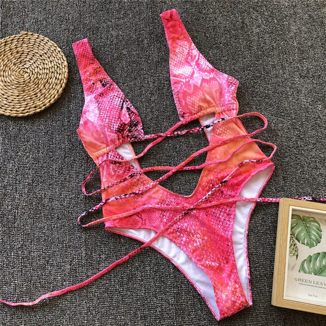 red snakeskin swimsuit