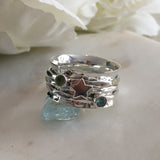 silver heart and gemstone spinner ring
