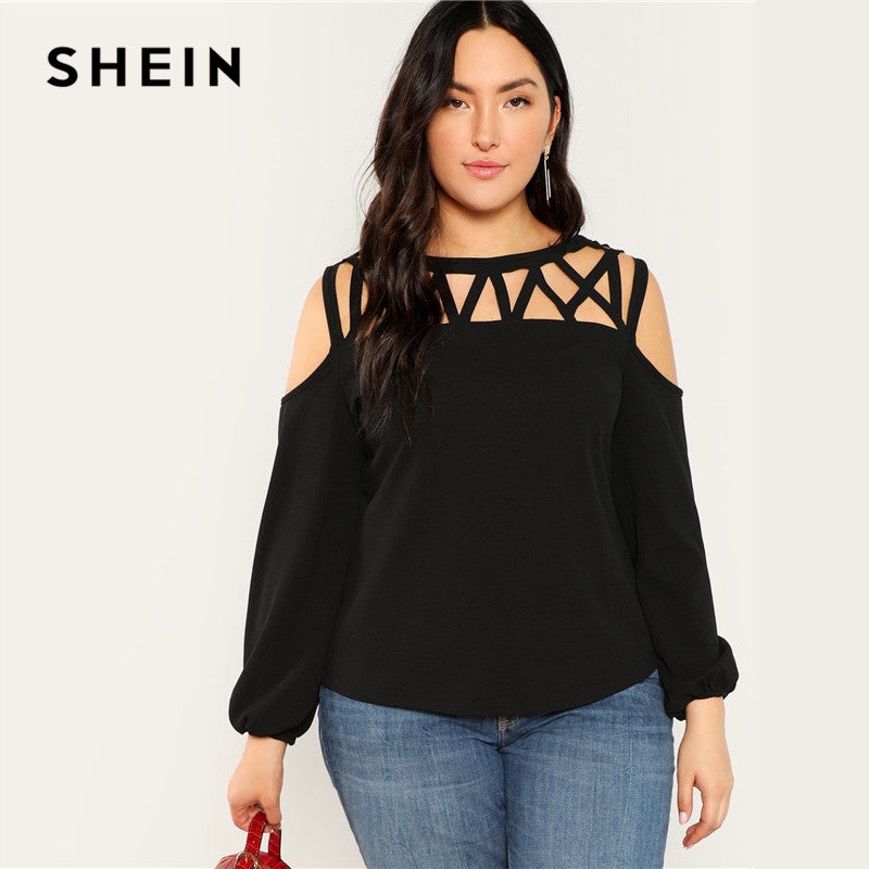 SHEIN Black Sexy Cut Out Cold Shoulder 