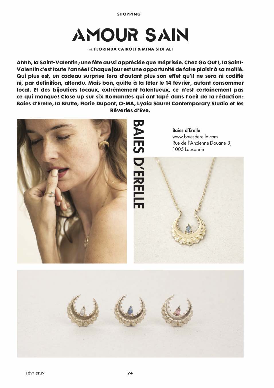 parution presse Boutique Baies d'Erelle mode bijoux créateur éthique écoresponsable Lausanne