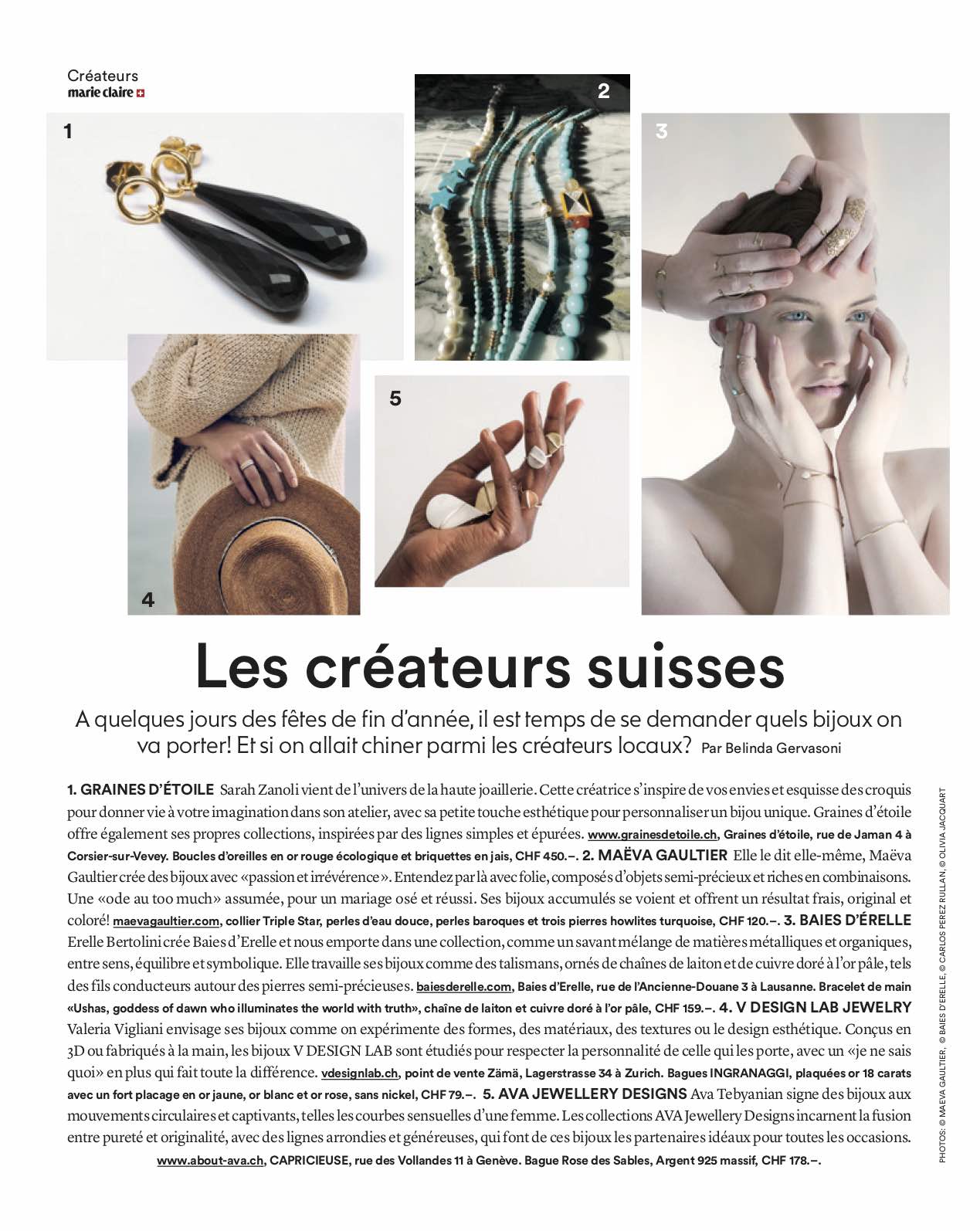 press release Boutique Baies d'Erelle fashion jewelry designer ethical eco-responsible Lausanne Marie Claire