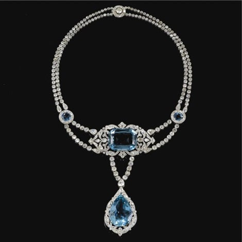 1912 garland style Cartier aquamarine and diamond necklace