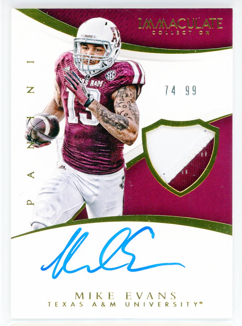 Mike Evans Autographed 2015 Panini Immaculate Collection Patch Card #15