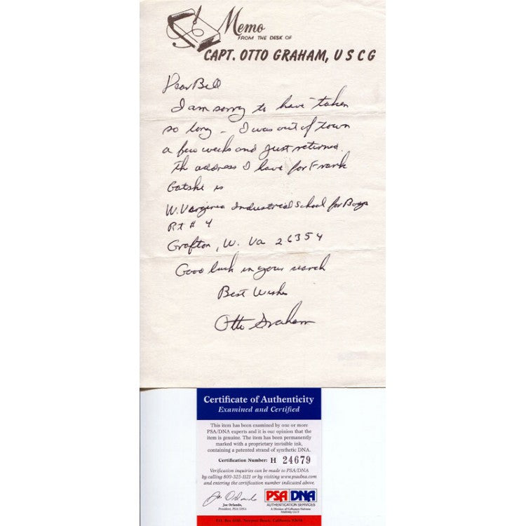 Otto Graham Autographed Memo Stationary Hollywood Collectibles