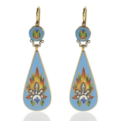 Turquoise Enamel Diamond Earrings Teardrop on the Laura James Jewelry Blog