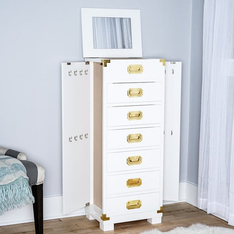 Hives and Honey Campaign White Jewelry Armoire Storage Chest on the Laura James Jewelry Blog