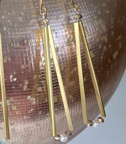 Modern Pearl Earrings | Gold Pearl Dangles | Birthstone Jewelry Pearl | Pearl Girl | Laura James Jewelry