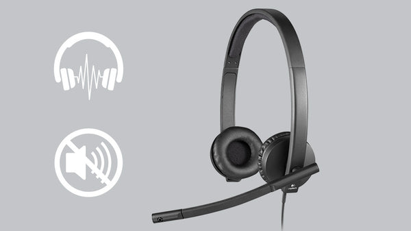 Logitech H570e USB Headset banner grey background