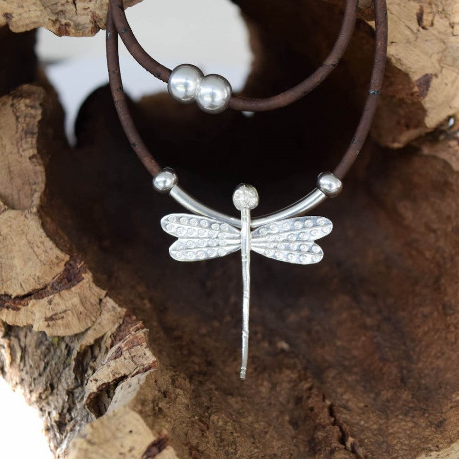 Nature Jewelry Dragonfly Necklace folk art Handmade Round Art Pendant 