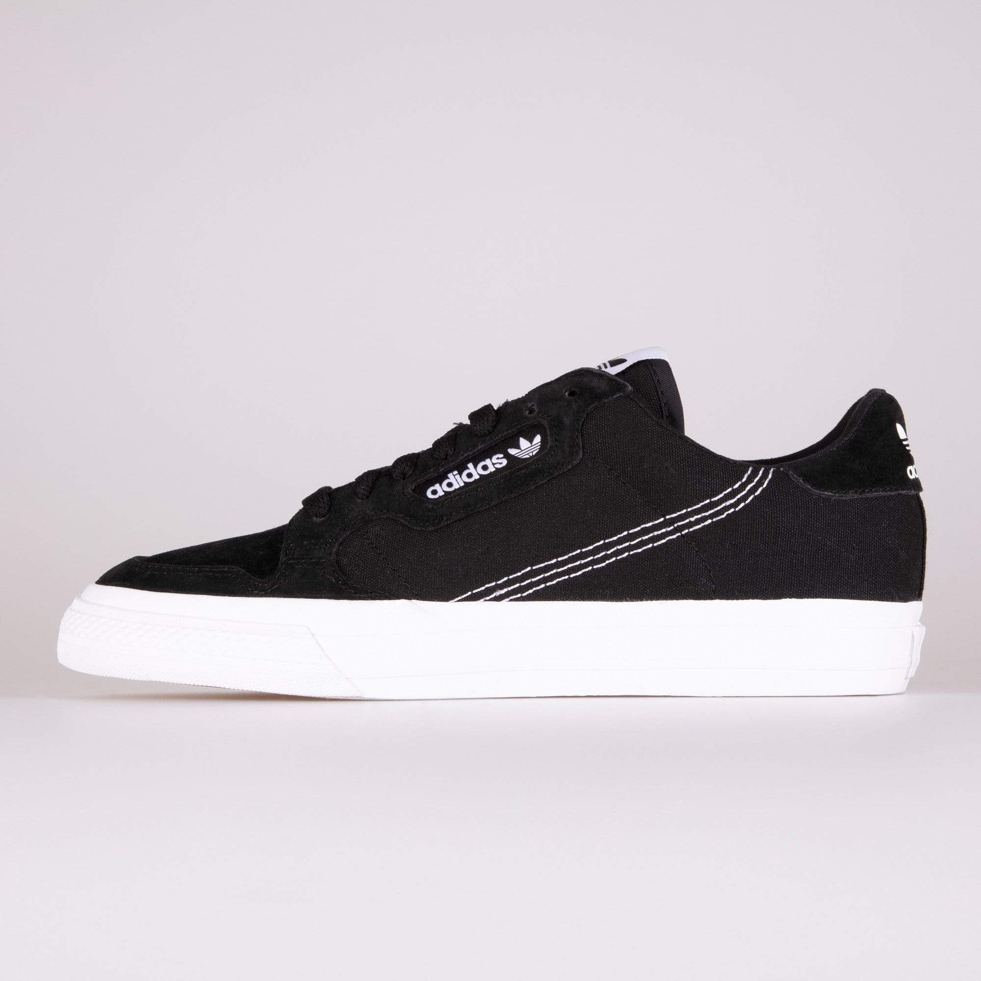adidas white & black continental 8 vulc trainers