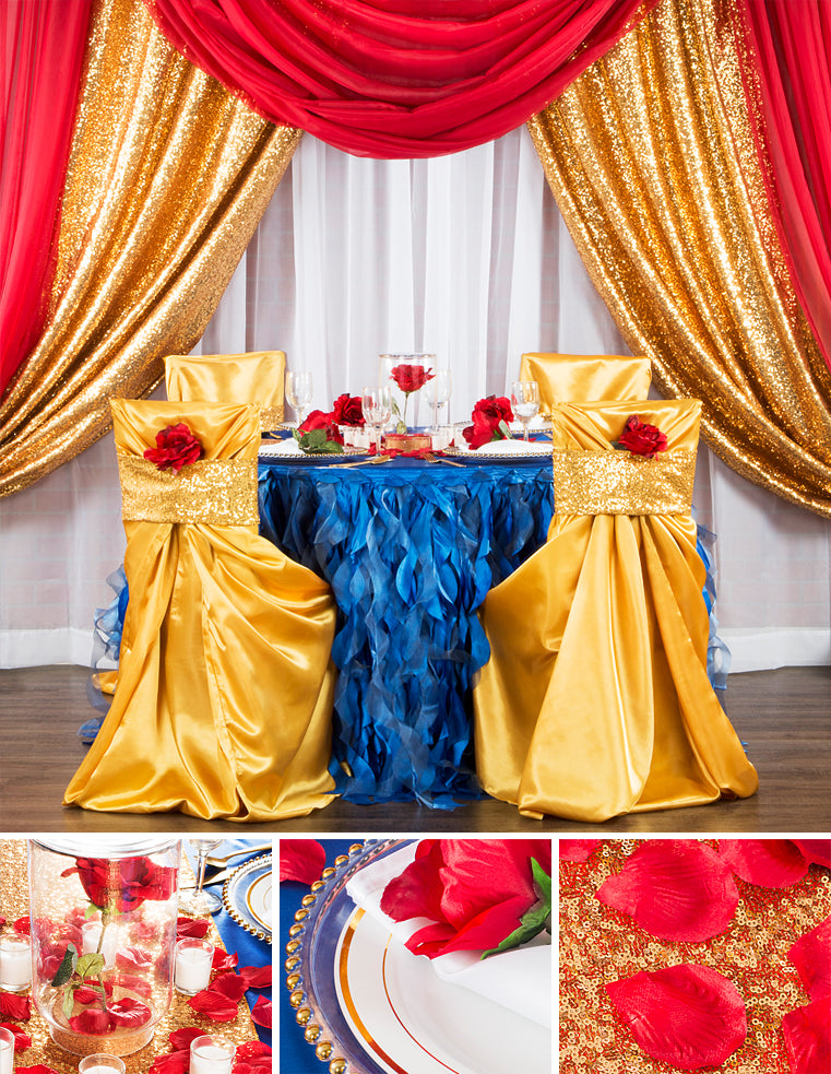 Beauty and the Beast wedding quinceanera birthday party fairytale centerpiece princess belle sequin tablecloth