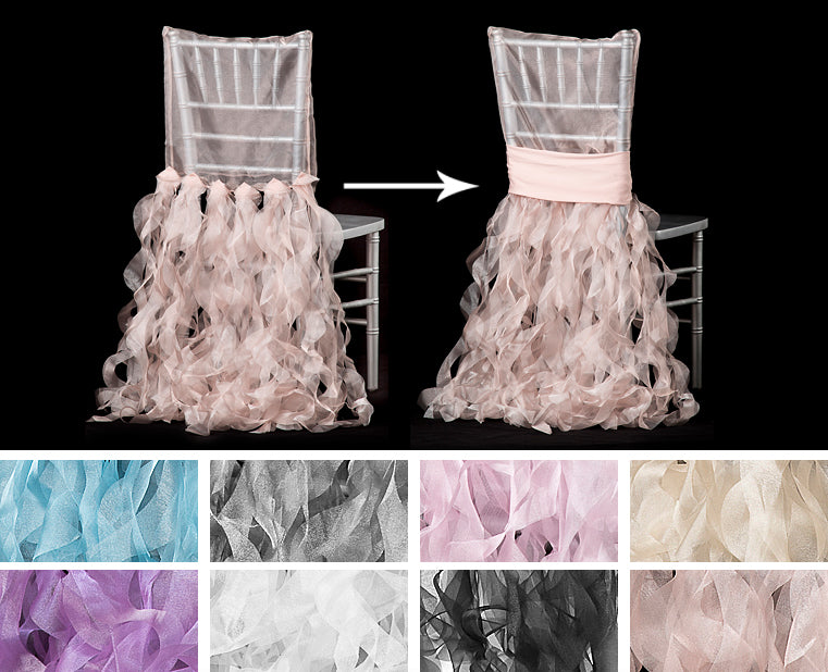 Blush, Black, White, Lilac, Champagne, Pink, Silver, Blue Curly Willow Chair Back Covers