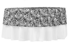 90″ Round Damask Flocking Taffeta Tablecloth/Overlay – Black & White