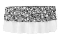 90" Round Damask Flocking Taffeta Tablecloth/Overlay - Black & White