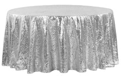 Glitz Sequins 120" Round Tablecloth - Silver