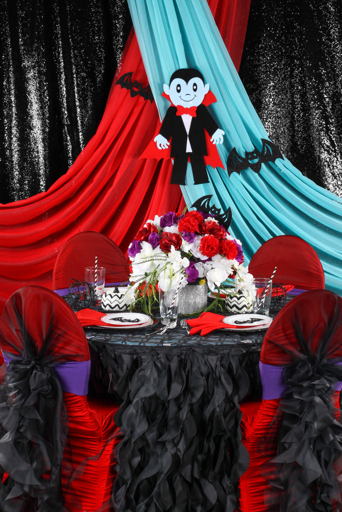 kids halloween party vampire red turquoise theme