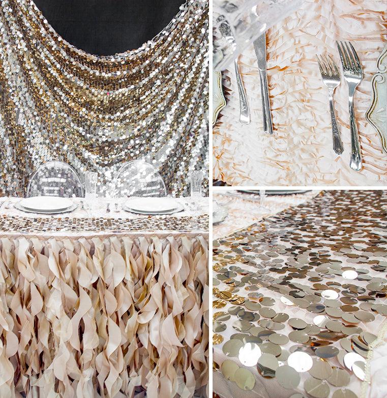 champagne sequin backdrop table runner