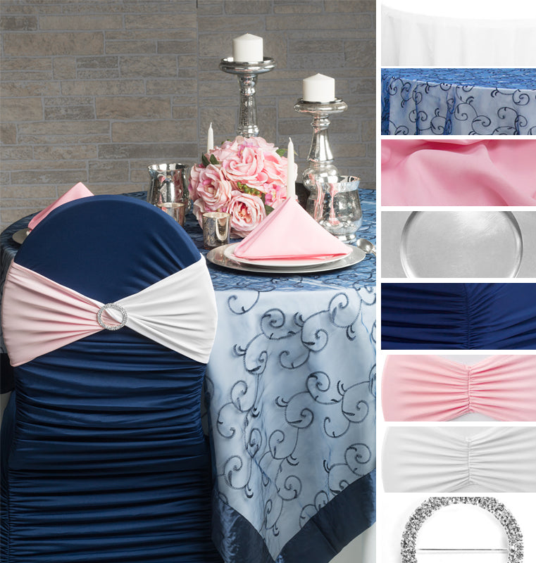 pink napkin navy blue tablecloth wedding linens