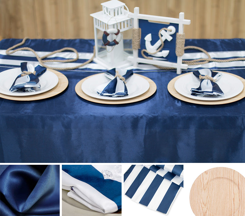 Collage navy tablecloth nautical theme fathers day party decor stripes