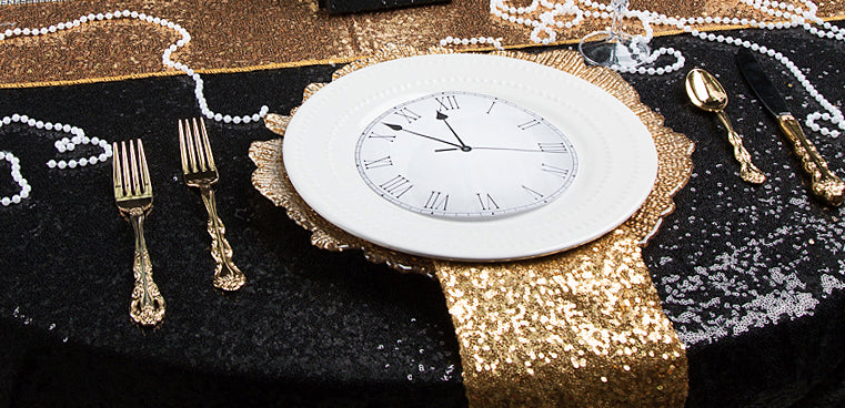 Gold Sequin and Black Rosette Table Decor