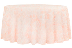Ombre Chiffon Rosette Tablecloth 120" Round - Blush/Rose Gold (Clearance)