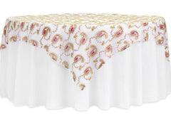 Paisley Sequin Table Overlay Topper 85″x85″ Square – Fuchsia/Gold